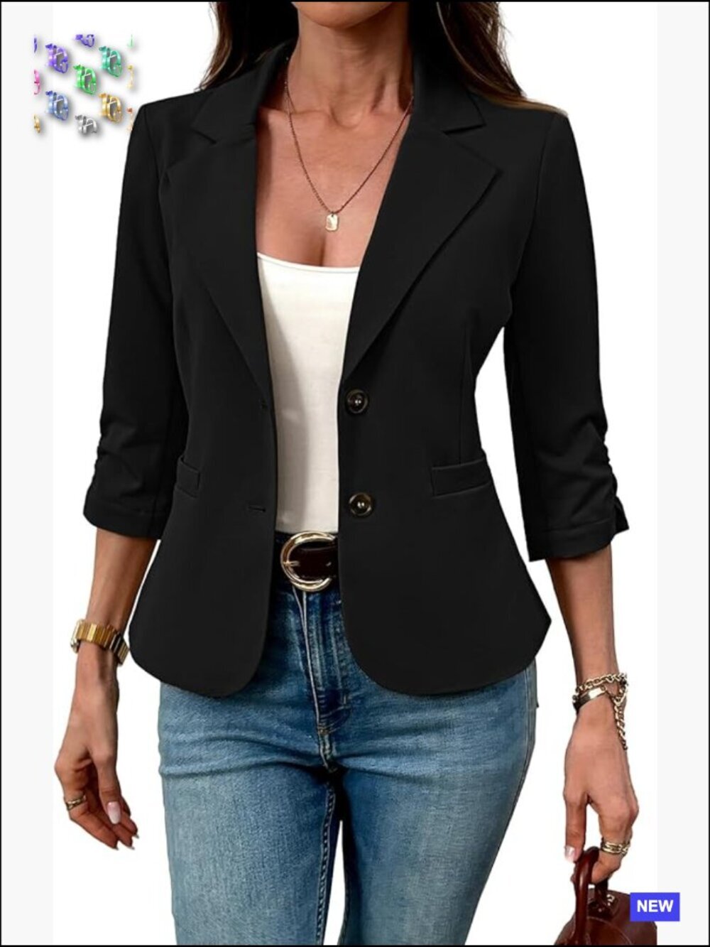 Stretch Knit Blazer 3/4 Sleeve Slim Fit Business Casual Jacket with Pockets